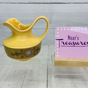 Vintage Sears BIT OF NORWAY Flowers On Brown Yellow Ironstone 10oz Handle Ceamer